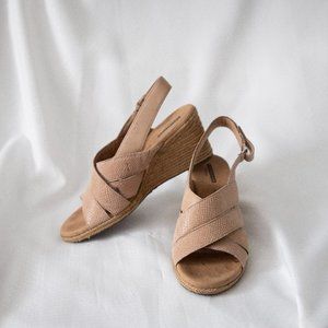 Tan open toe wedges